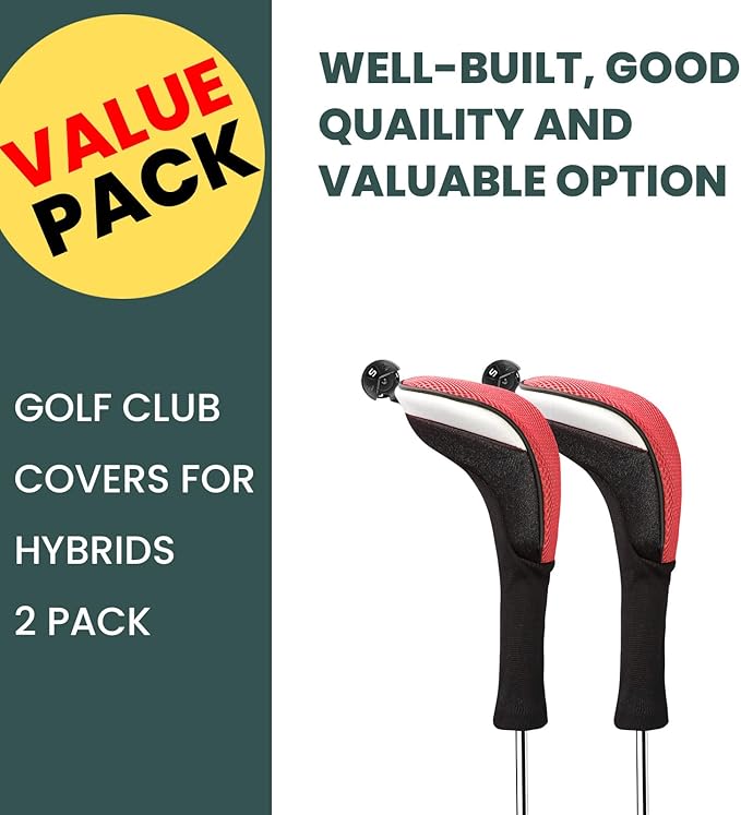 FINGER TEN Golf Club Head Covers Woods Hybrids 1/2/3/4 Pack, Headcovers Men Women 3 5 7 X with Interchangeable Number Tag, Fit All Wood Hybrid Clubs