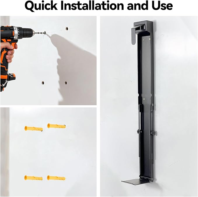 Adjustable Wall Mount Golf Bag Holder - 33.5" to 42.5" Tool-Free Length Adjustment, Heavy-Duty Alloy Steel Storage Rack for Garage, Home, and Golf Club Organization