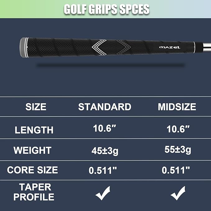 MAZEL Golf Club Grips for Men - 10 Pack - Non-Slip Micro-texture High Performance Golf Grips Midsize/ Standard,5 Colors Option