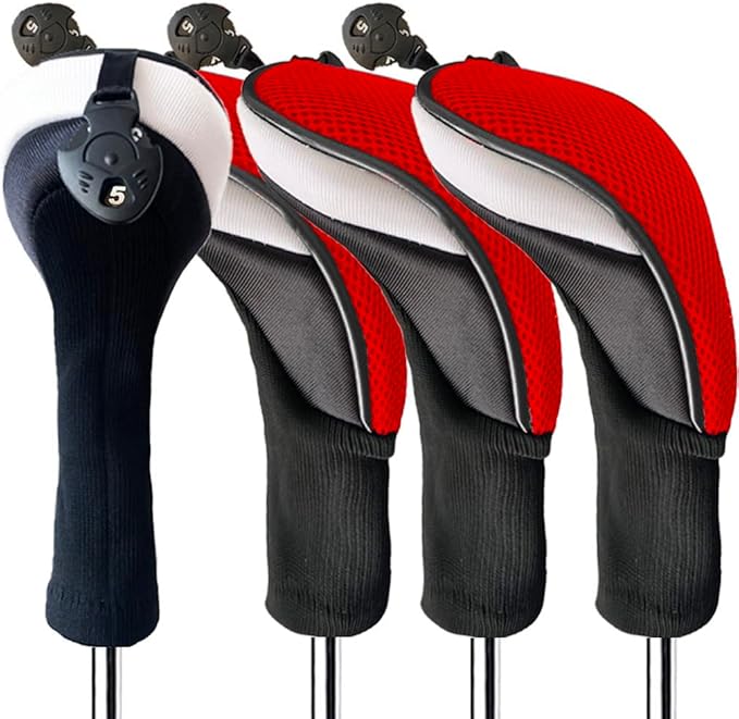 FINGER TEN Golf Club Head Covers Woods Hybrids 1/2/3/4 Pack, Headcovers Men Women 3 5 7 X with Interchangeable Number Tag, Fit All Wood Hybrid Clubs