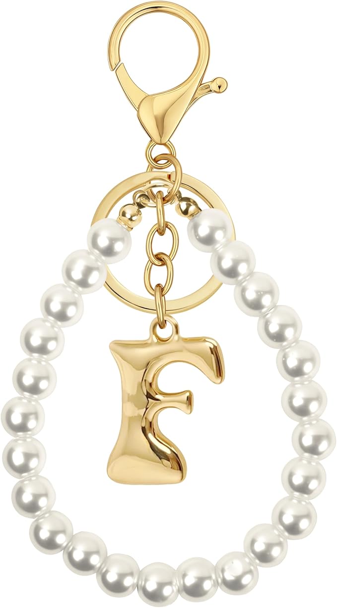 Gold Bubble Heart, Cherry, Bow & More Designs Letter Initial Keychain Bag Charms – Cute Purse Charms for Handbags