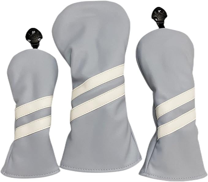 3pcs Golf Wood Head Covers Headcovers Set includes Driver Headcover fits up to 460cc Drivers, Rotatable Golf Fairway Wood Headcover and Hybrid Head Cover