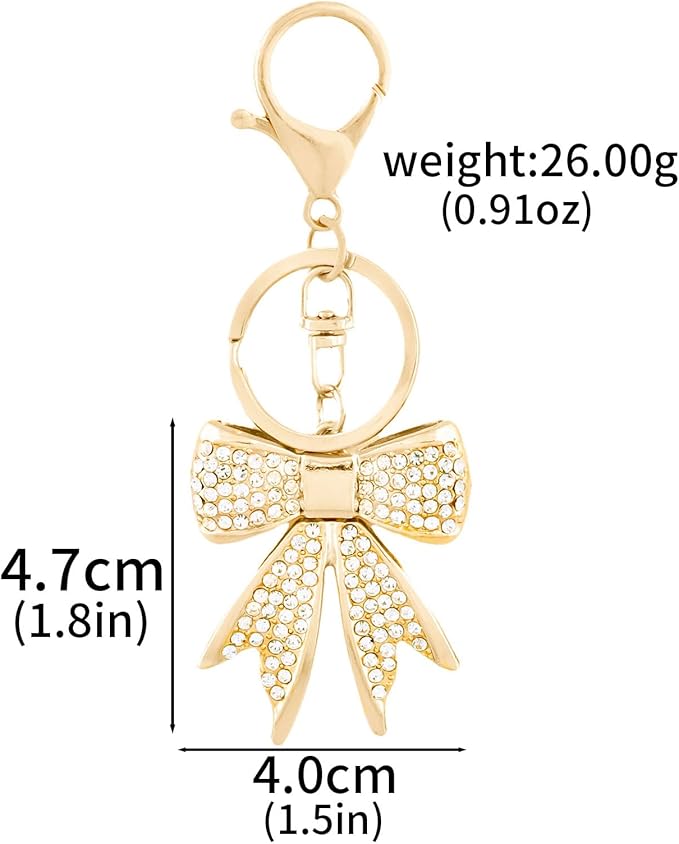 Sparkly Bow Bag Charm Keychain - Rhinestone Bow Key Chain for Women - Cute Purse Handbag Charms Accessories