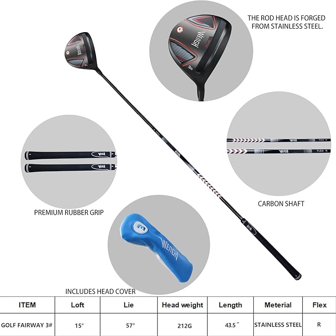 Golf Fairway 3 Wood or 5 Wood,Golf Fairway Woods for Men Right Handed Golfers,with Graphite Shaft (Flex-Reqular)-43.5 Inch