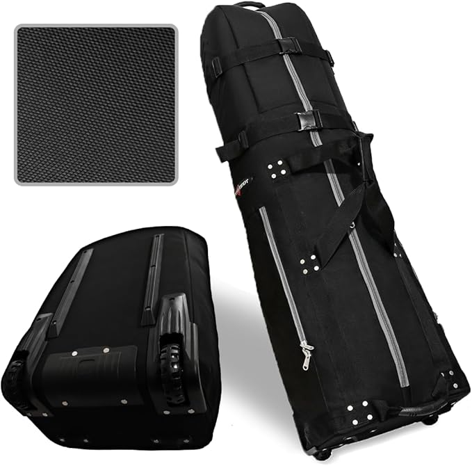 CaddyDaddy First Class Military Grade Ballistic Nylon Travel Cover with EVA Dense Foam Top Padding 2 Year Full Replacement Coverage Self Standing Base XL Wheels Case for Transporting Clubs on Airlines