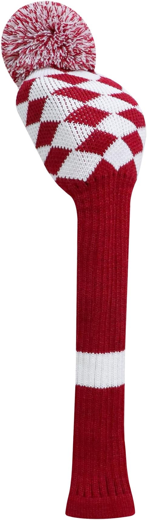 LeFeng 1Pcs Golf Club Cover, Knitted Golf Head Cover for 460cc Driver Fairway Woods and Hybrid with Cute Pom Pom and Number Tag