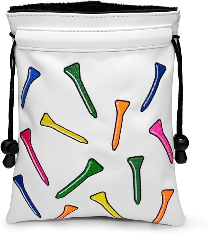 montela golf Valuables Pouch,Golf Bag Pouch with Drawstrings Golf Tee Bag Leather Golf Tee Pouchs for Men Women (Colorful Tee)