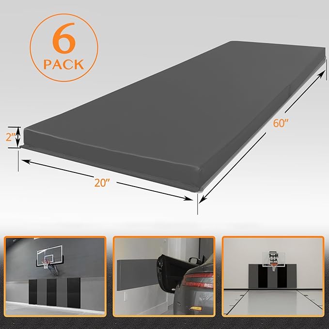 PROGOAL Gym Wall Paddings Basketball Court Wall Protection Pad - 2”Thick Foam Wall Mat Durable Protector for Wall-Mounted Basketball Hoops Garage Taekwondo（60" Lx20 W）