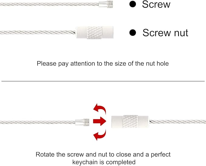 20pcs Stainless Steel Wire Keychains Aircraft Cable Cable Key Ring for Hanging ID Tags or Luggage Tags,6.3 inch 2mm(20 PCS White)
