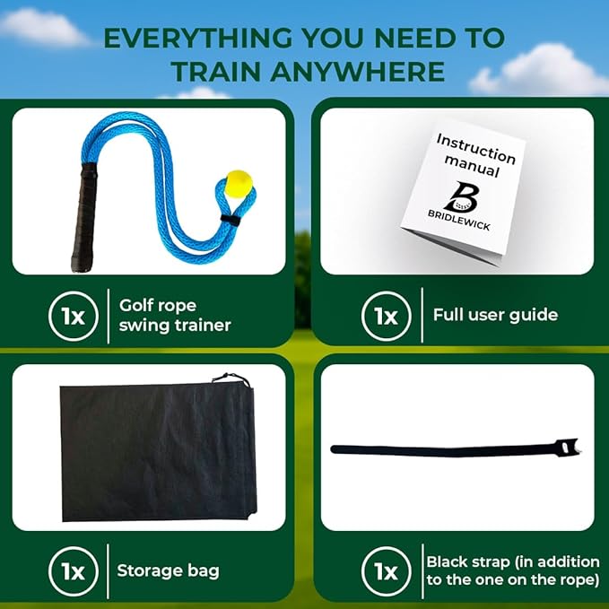 Golf Rope Swing Trainer – Weighted Rope with Yellow Ball, Improve Swing Speed, Tempo, Rhythm & Strength – Indoor/Outdoor Training Aid with Manual, Bag – Gift for Men