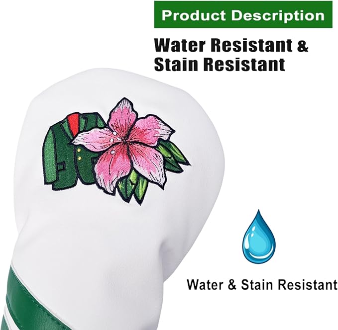 Premium PU Leather Driver Cover, Fairway Wood & Hybrid Covers for Men - Hibiscus Flower Embroidered Golf Head Covers for Woods and Driver -1pc or Set White Golf Club Covers