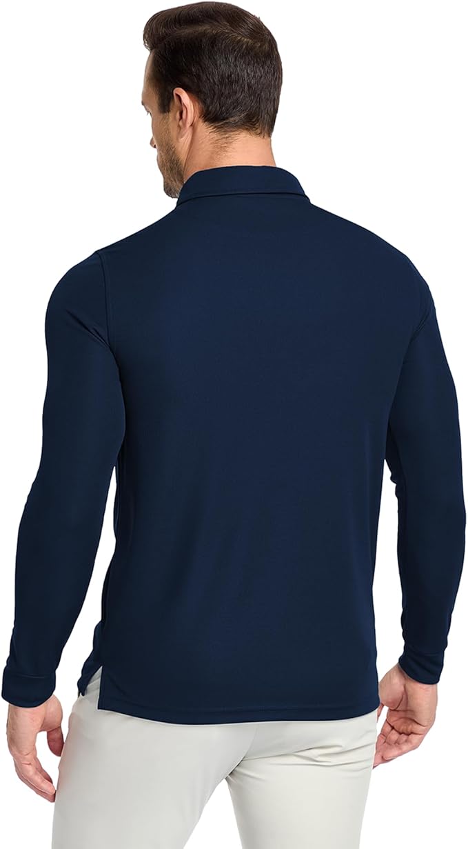 Men's Long Sleeve Polo Shirts 3 Button Down with Pocket Classic Golf Breathable Solid Color Designed Collared Casual Tee