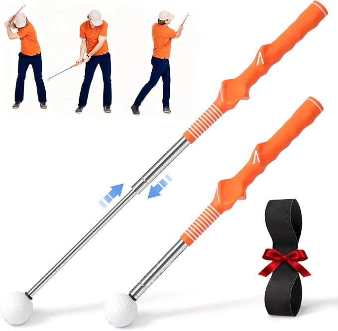 Retractable Golf Swing Training Aid, Right-Handed Tempo Stick Golf, Golf Click Stick & Retractable Golf Swing Trainer Enhance Swing Rhythm, Grip Strength & Speed for Beginner Golfers