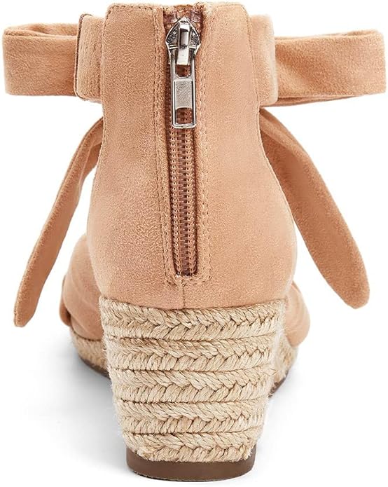 LAICIGO Womens Espadrilles Wedge Sandals Back Zipper Closure Open Toe Platform Ankle Strap Summer Dress Shoes with Bow
