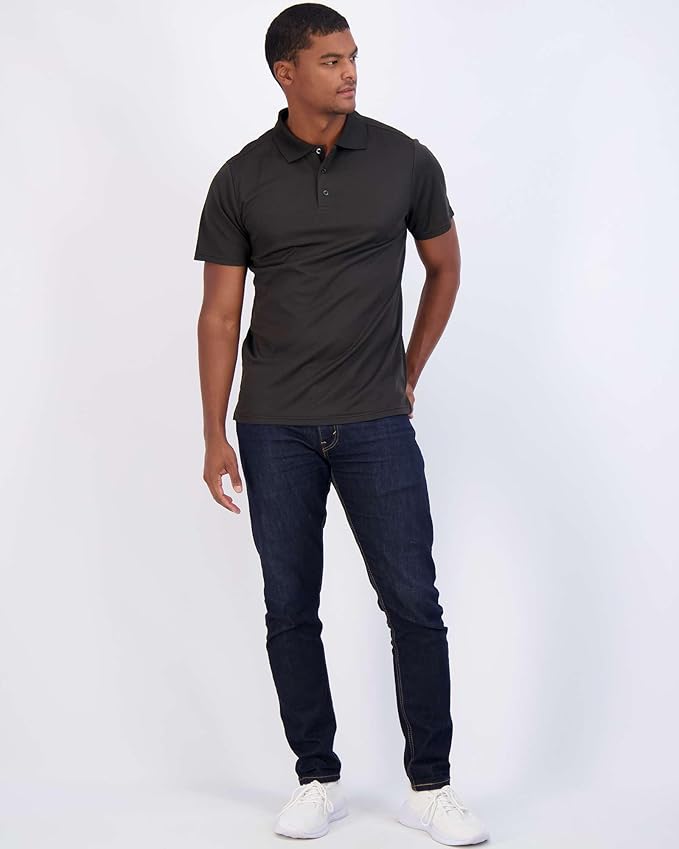 Real Essentials 3 Pack: Men's Quick-Dry Short Sleeve Athletic Performance Polo Shirt (Available in Big & Tall)