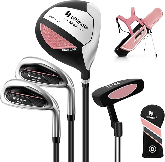 Goplus Junior Complete Golf Club Set for Kids, Right Hand Golf Clubs with Stand Bag, Rain Hood, Golf Practice Set for Ages 5-7,8-10,11-13 Boys Girls
