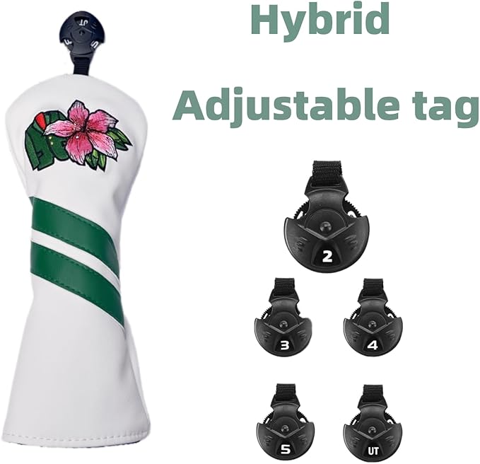 Premium PU Leather Driver Cover, Fairway Wood & Hybrid Covers for Men - Hibiscus Flower Embroidered Golf Head Covers for Woods and Driver -1pc or Set White Golf Club Covers