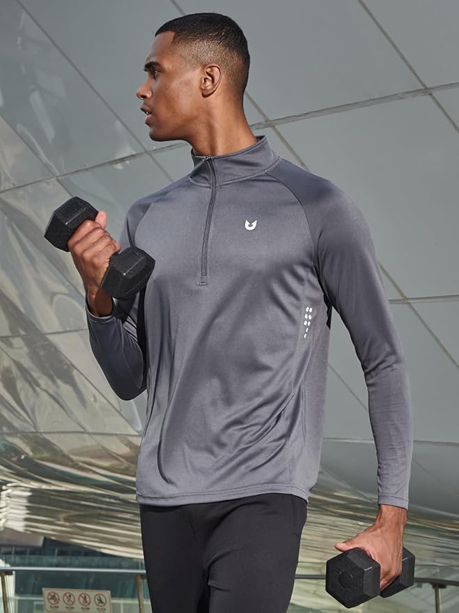 NORTHYARD Quarter Zip Pullover Men Running Shirt Long Sleeve Moisture Wicking Quick Dry Athletic Workout Shirts