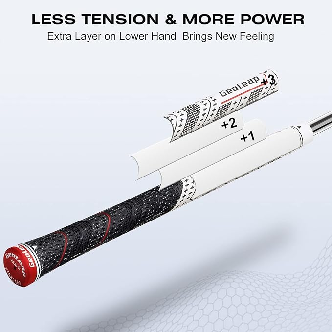 Geoleap Golf Grips Set of 13- Back Rib Improved Control，Multi Compound Rubber And Cord Hybrid Golf Club Grips, Standard/Mdisize, 7 Colors Optional.