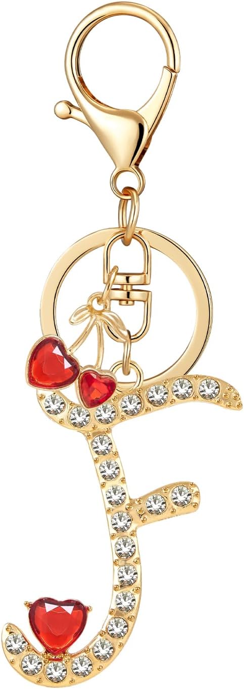 Gold Plated Alphabet Initial Letter Keyring Keychain for Women Girls Crystal Key Chains for Wallet Backpack Bag Charm