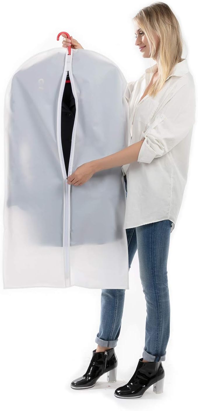 6 Pack Garment Bags for Hanging Clothes (24x40") - Dustproof Suit Bags for Closet Storage - Durable PEVA Covers with Sturdy Zipper for Coats, Jackets & Dresses (Translucent)