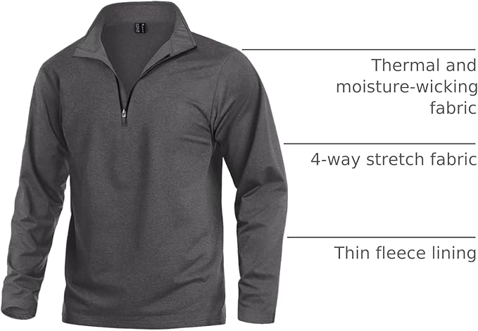KEFITEVD Men's Quarter Zip Pullover Fleece Lined Long Sleeve Golf Shirt 1/4 Zip Sweatshirts Thermal Winter Sweaters