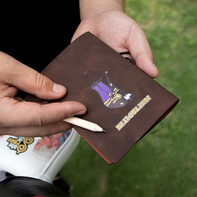 Leather Golf Scorecard Book Golf Yardage Book for Practice Stats and Round Logging - Golf Scorecard Book with Golf Score Cards Pages with Small Golf Pencil, Golf Terminology & Game Formats