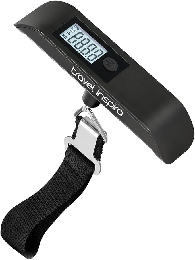 travel inspira Luggage Scale, Portable Digital Hanging Baggage Scale for Travel, Suitcase Weight Scale with Rubber Paint, 110 Pounds, Battery Included