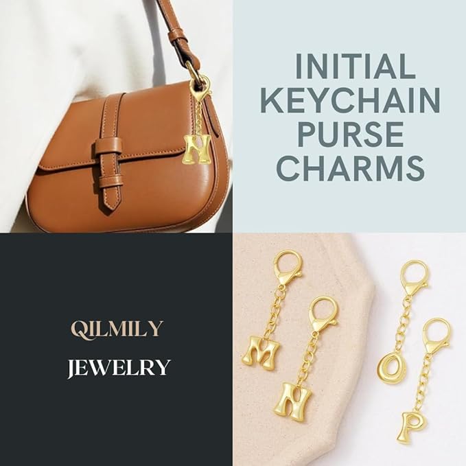 Bubble Gold Letter Bag Charms for Women, Cute Initial Keychain for Handbags, Purse Charms Birthday Christmas Gifts