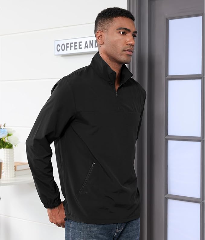 Aulemen Men's Casual Quarter Zip Pullover Golf Windbreakers Athletic Lightweight Jacket Hiking Running Sweatshirt with Pocket