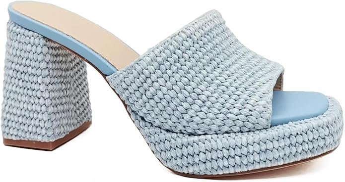 Monrovia Womens Sandals Heels for Women Slide On Block Chunky Platform High Heels Open Toe Raffia Wedge Sandals
