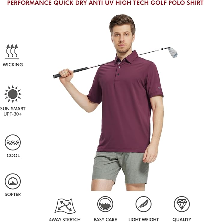 Mens Polo Shirts Short and Long Sleeve Casual Solid Stylish Dry Fit Performance Designed Collared Golf Polo Shirts for Men