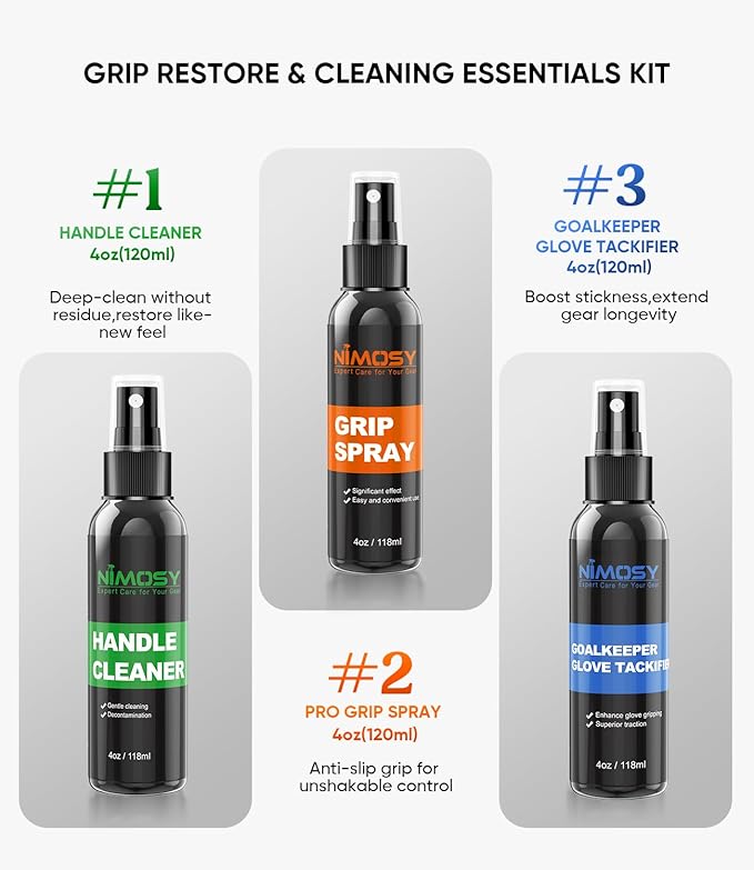 Pro Sport Grip Care Kit -Includes Grip Cleaner, Grip Spray and Goalkeeper Glove Tackfier, Grip Restore and Cleaner for Golf Football Shoes Baseball Tennis Pickleball Volleyball, Gifts for men