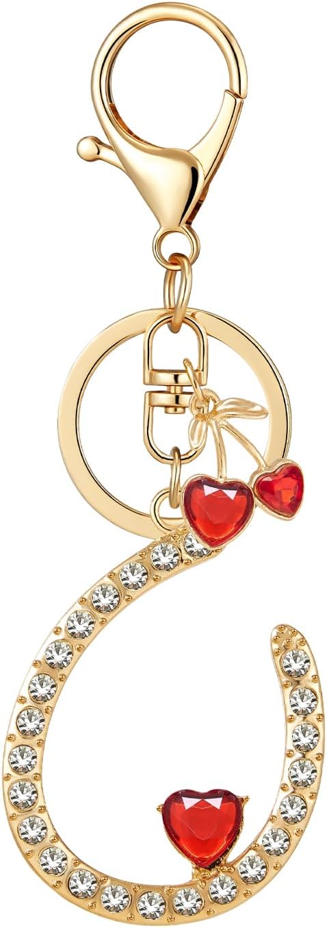 Gold Plated Alphabet Initial Letter Keyring Keychain for Women Girls Crystal Key Chains for Wallet Backpack Bag Charm