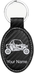 LaserGram Oval Keychain, Off Road Racer, Personalized Engraving Included (Carbon Fiber Black with Silver)