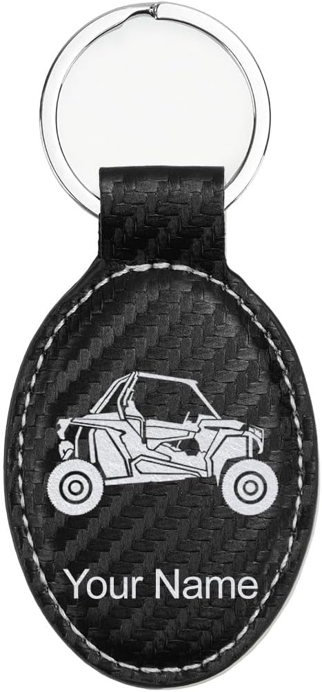 LaserGram Oval Keychain, Off Road Racer, Personalized Engraving Included (Carbon Fiber Black with Silver)