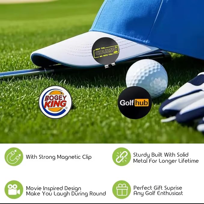 Golf Ball Marker Set 3-Pack with Magnetic Clip | Bogey King, Golfhub, May The Course Be Woth You | Great Golf Gift & Stocking Stuffer