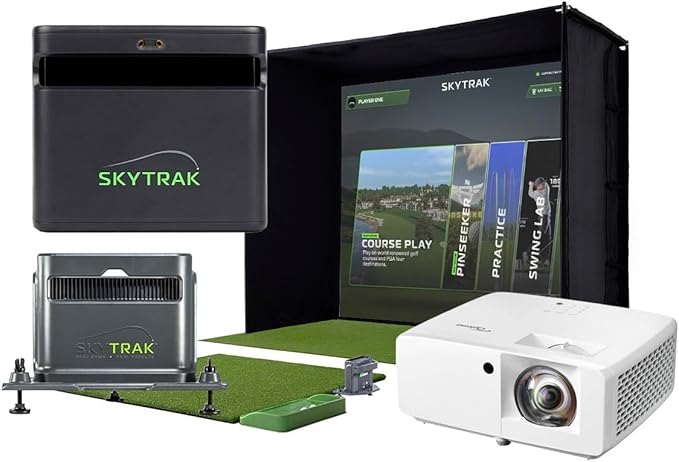 SkyTrak ST MAX Golf Simulator Ultimate Studio Package – Dual Radar & Photometric Launch Monitor with Speed Training, Impact Screen, HD Projector, Hitting Mat & Enclosure for Home or Garage