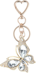 Weixiltc Charm Keychain for Women, Cute Heart Key Chain with Diamond Butterfly Pendant, Lovely Bag & Purse Keyring Accessory