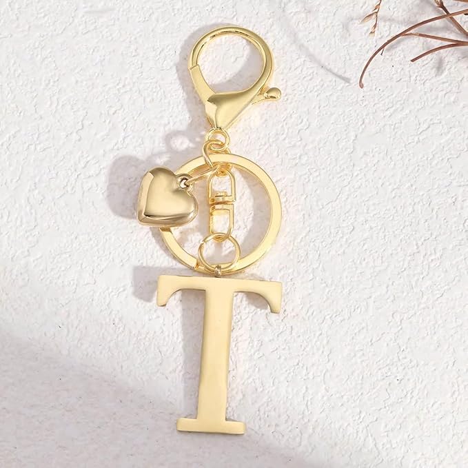 Metal Heart Alphabet Keychain for Women, Girls - Cute Initial Letter Accessories for Purse, Bag Charms and Backpack