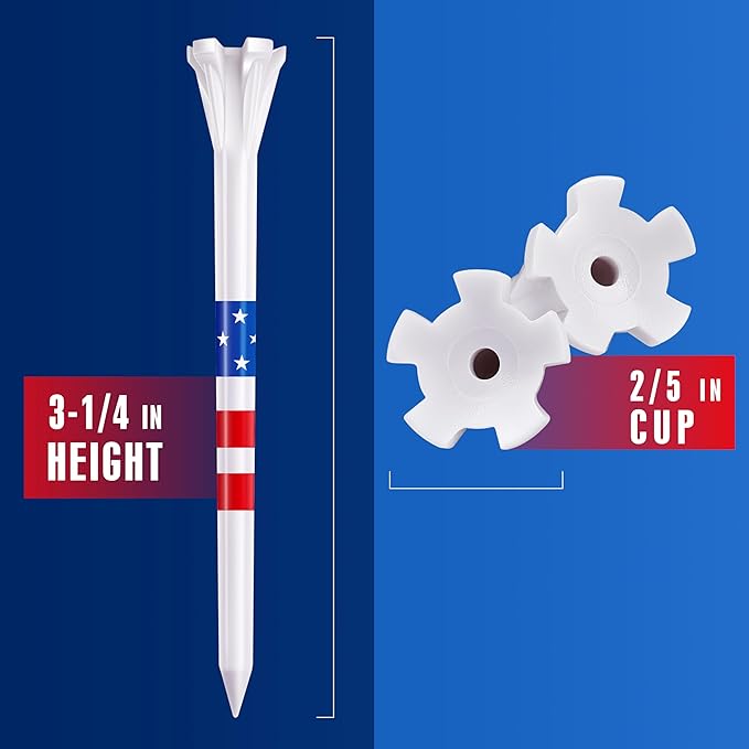 CHAMPKEY 5-Prong Plastic Golf Tees 120 Pack - Star and Stripe Marking System Golf Plastic Tees - Includes 100 Pcs 3-1/4" and 20 Pcs 1-1/2" Plastic GLF Tees