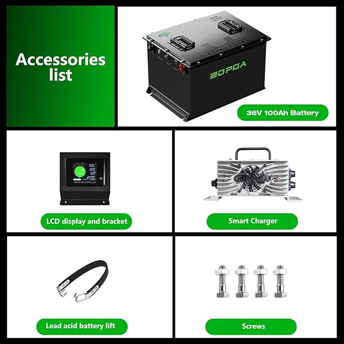 36V 100Ah Lifepo4 Lithium Battery Golf Cart with Charger, Golf Cart Batteries Built-in Smart Bluetooth 150A BMS, Touch Monitor & Mobile APP, 4000+ Cycles LiFePO4 Battery, 45-Mile Range