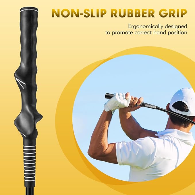 GYMAX Golf Swing Trainer, Warm-Up Stick with Grip Trainer for Rhythm, Balance, Tempo & Strength, Right Handed Swing Speed Training Aid, Weighted Golf Club for Indoor Practice