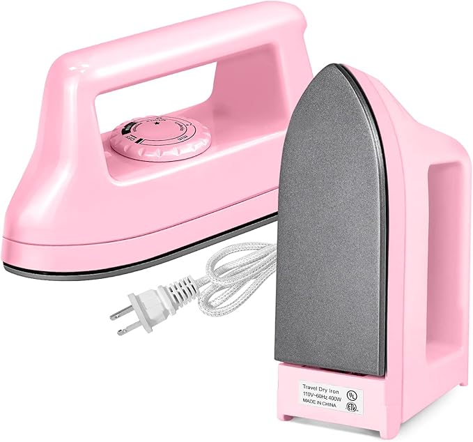 Mini Iron for Crafts Quilting, Travel Iron Household Iron Easy Iron Supplies Mini Electric Iron, Mini Heat Press Machine Sewing Sachine (Pink)