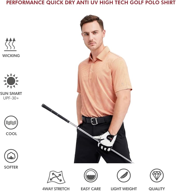 Golf Shirts for Men Dry Fit Short Sleeve Print Performance Moisture Wicking Polo Shirt