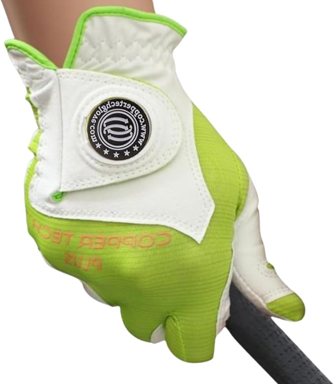 Copper Infused Womens Golf Glove White/Lime – Compression Fit, Non-Slip Silicon Grip, Arthritis Relief, Muscle Support, USGA Approved