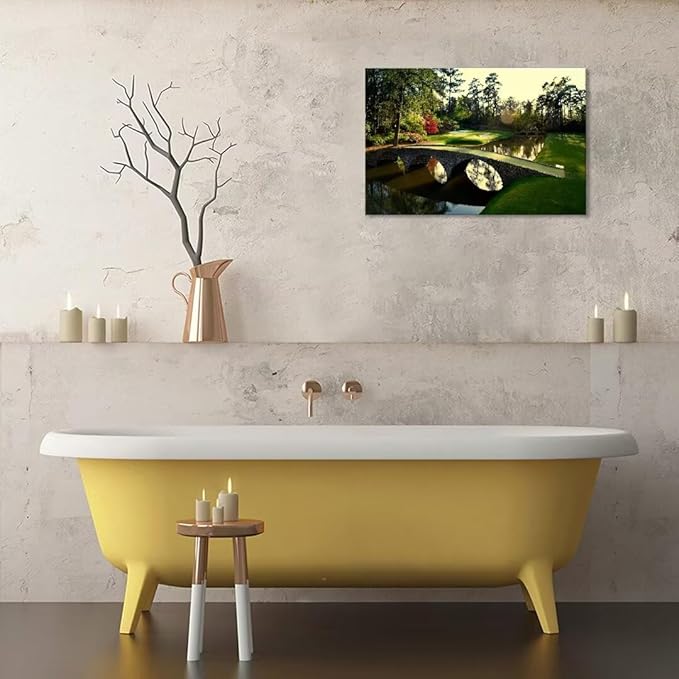 chenchenArt Augusta National Golf Course Wall Art for Living Room Bedroom Bathroom Home Decorations Golf Art Golf Picture Poster Canvas Prints Framed Ready to Hang(24''H x 36''W)
