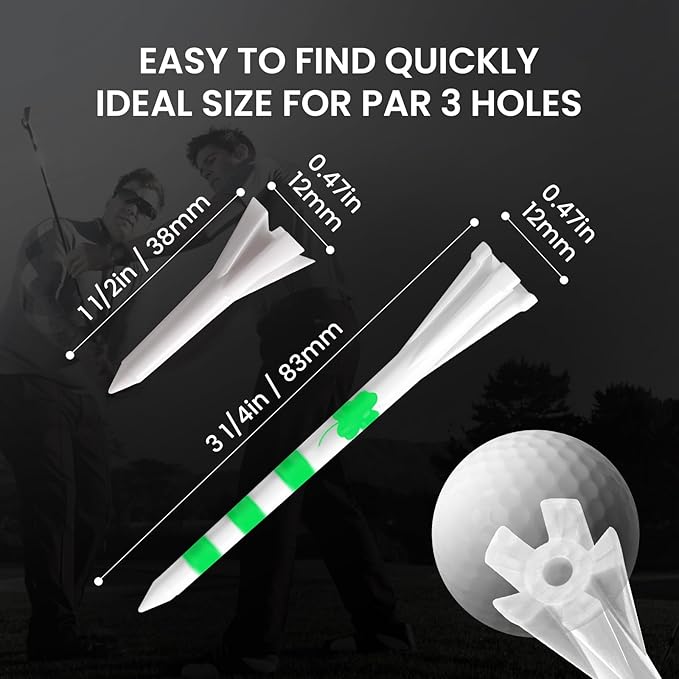 FINGER TEN Unbreakable Golf Tees Plastic 80 3 1/4" or 2 3/4" Driver Tees with 20 1 1/2" Iron Tees Assorted Pack, Low Resistance & Consistent Height Long Short Tees with Bright Colors