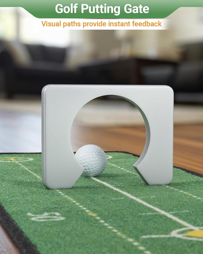 Golf Putting Game Set with Three-Track, Anti-Slip Backing Golf Putting Green Include 1 Club, 2 Balls, 1 Gate, 1 Portable Storage Box for Indoor/Outdoor