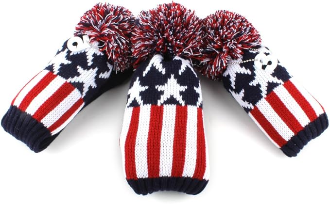 Craftsman Golf Knit Pom Pom 3pcs Headcover Set Vintange Sock Covers for Driver and Woods